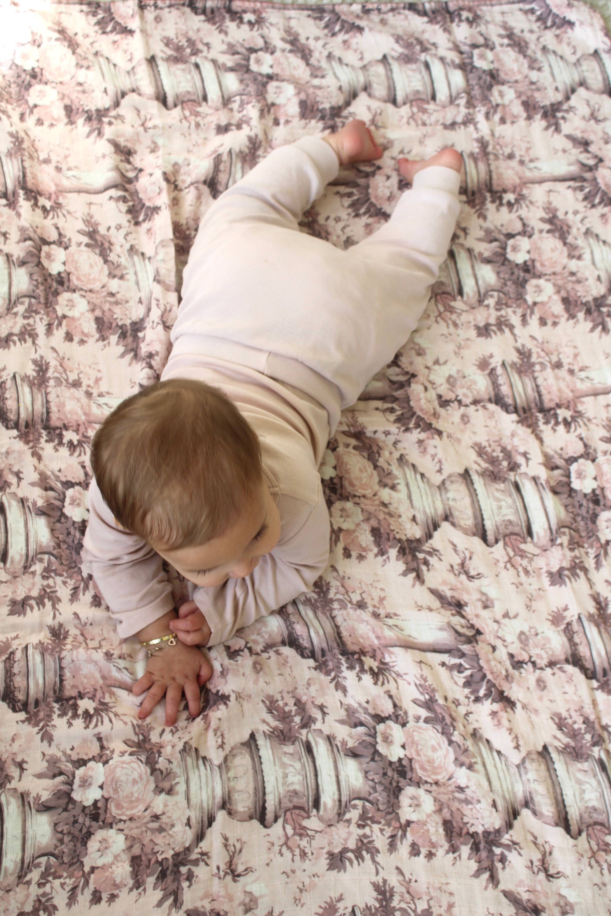 Vintage Pink Floral Muslin Blanket