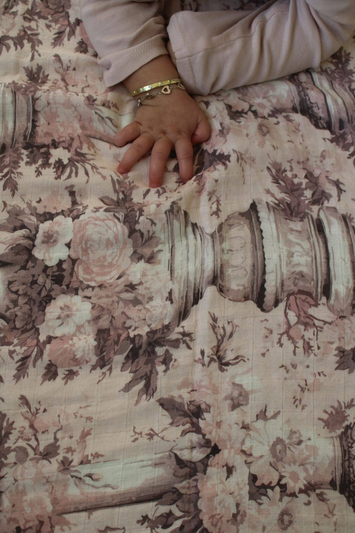 Vintage Pink Floral Muslin Blanket