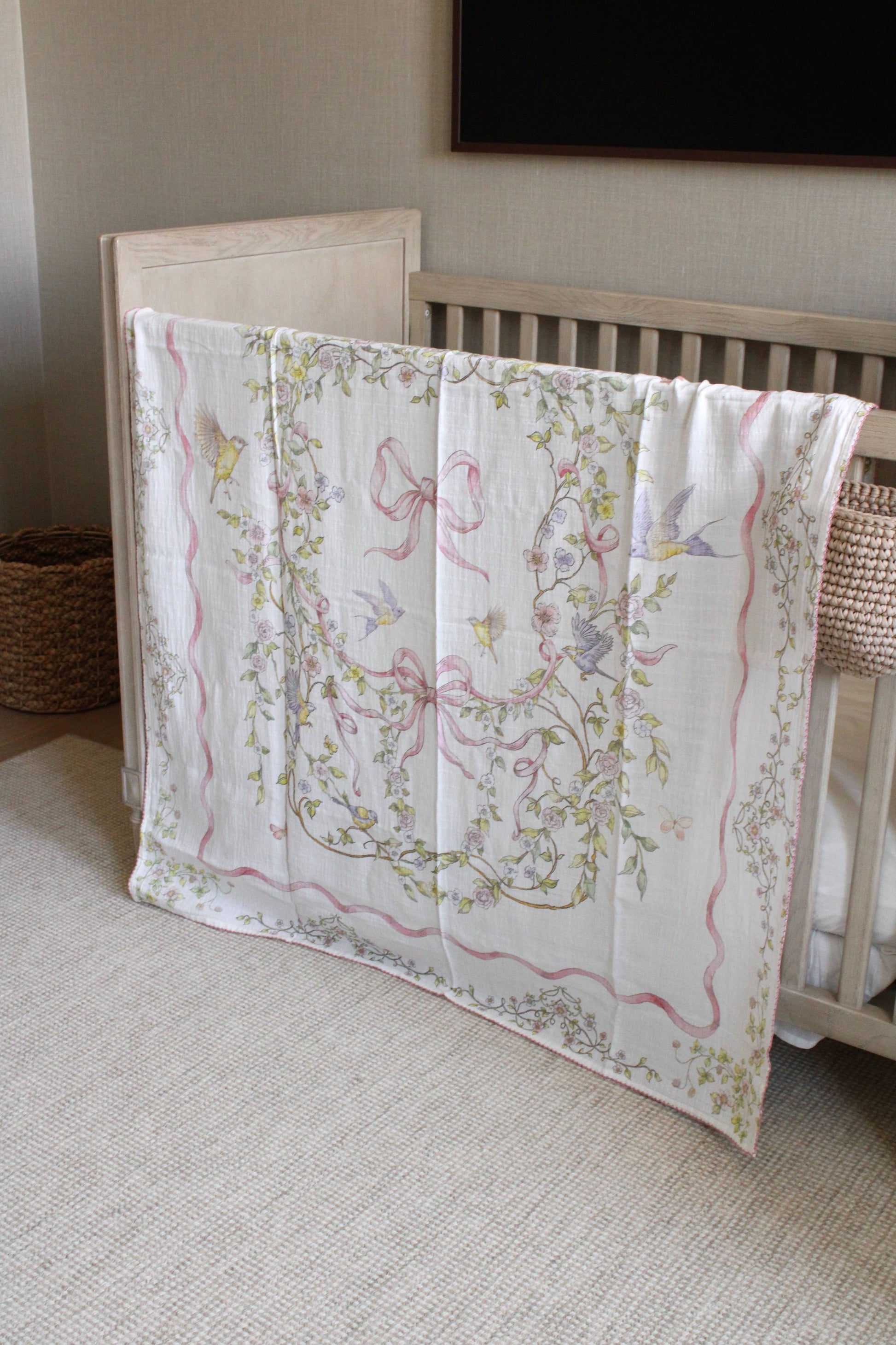 Rose Ribbon Garden Muslin Blanket