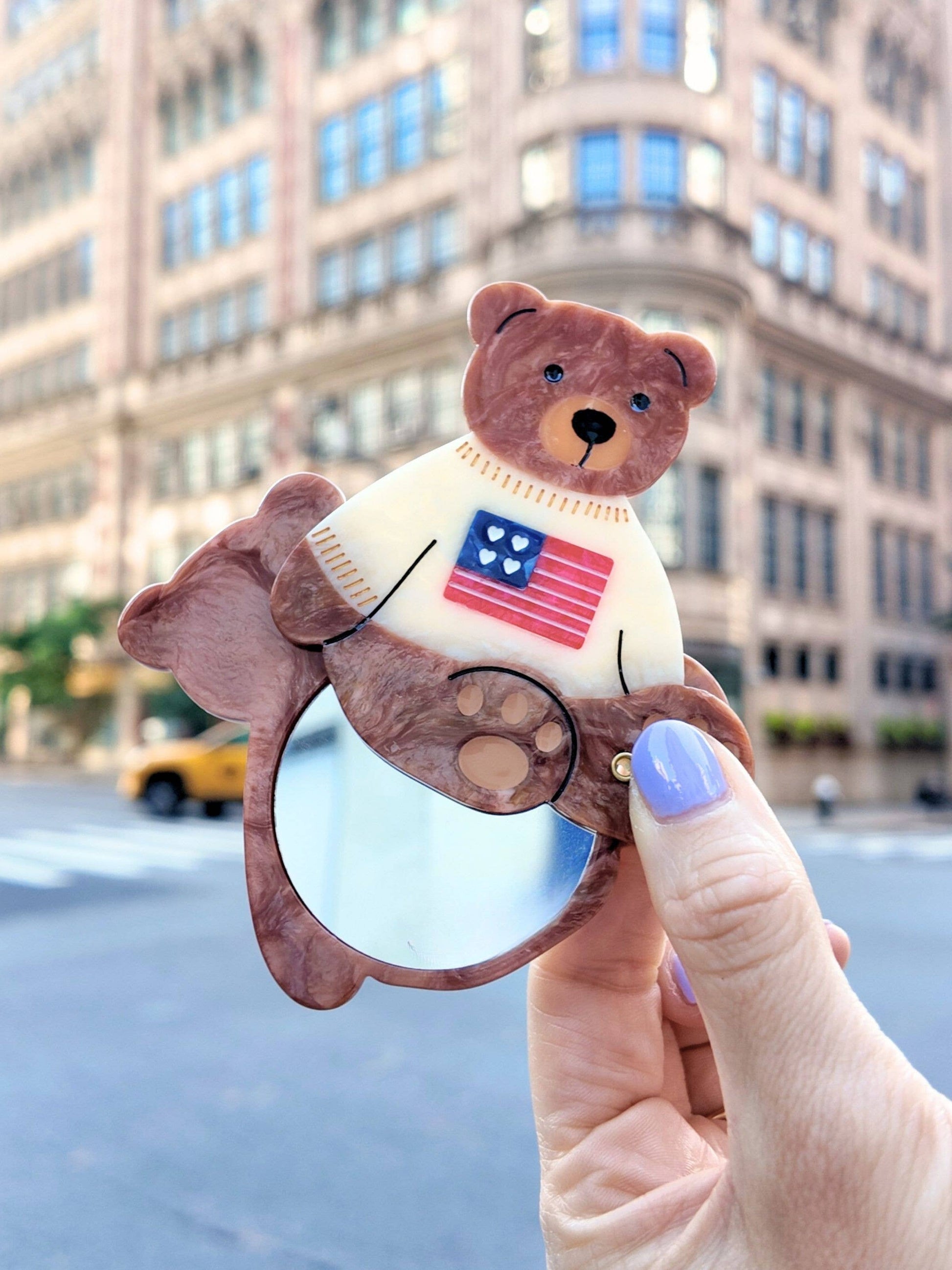 Hand-painted Americana Teddy Compact Mirror