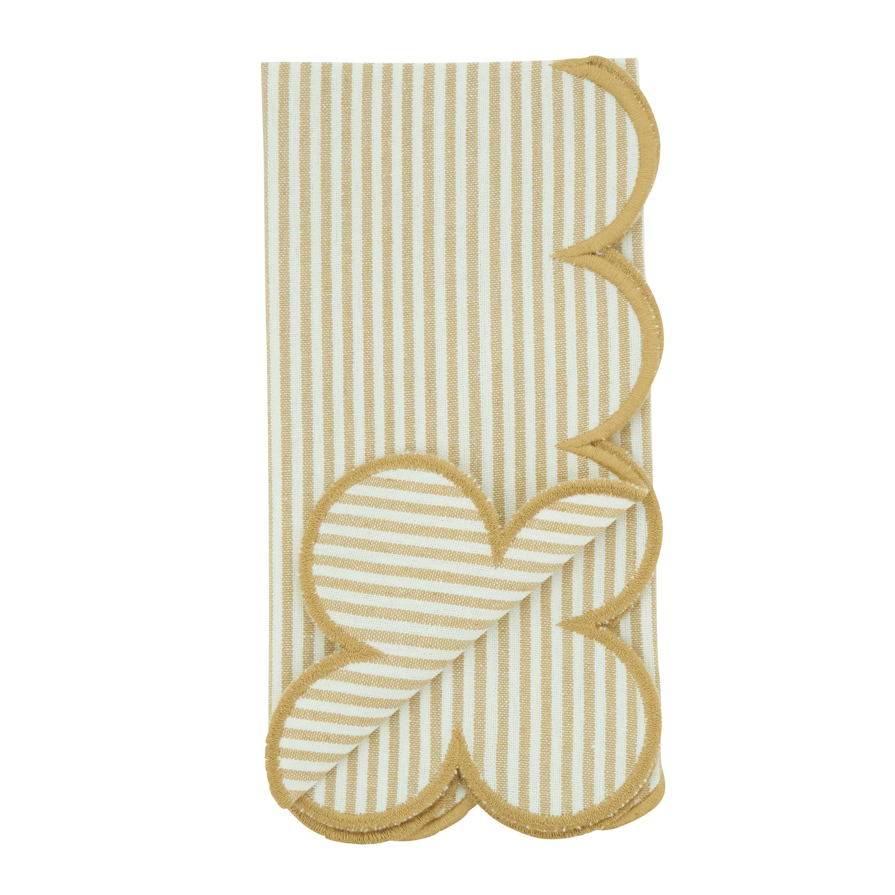 Scalloped Hem Strip Napkins | Set of 4