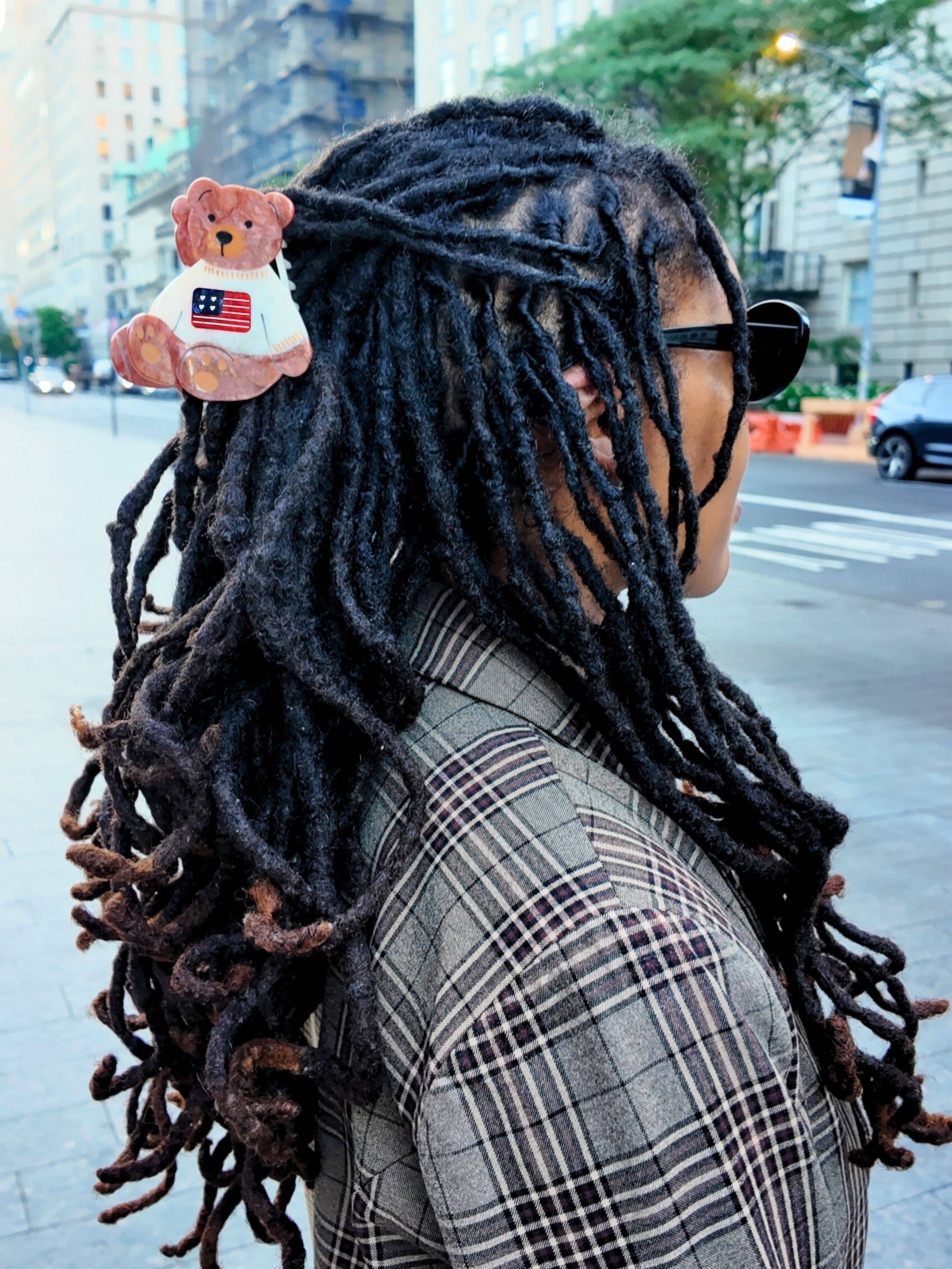 Hand-painted Americana Teddy Bear Claw Hair Clip