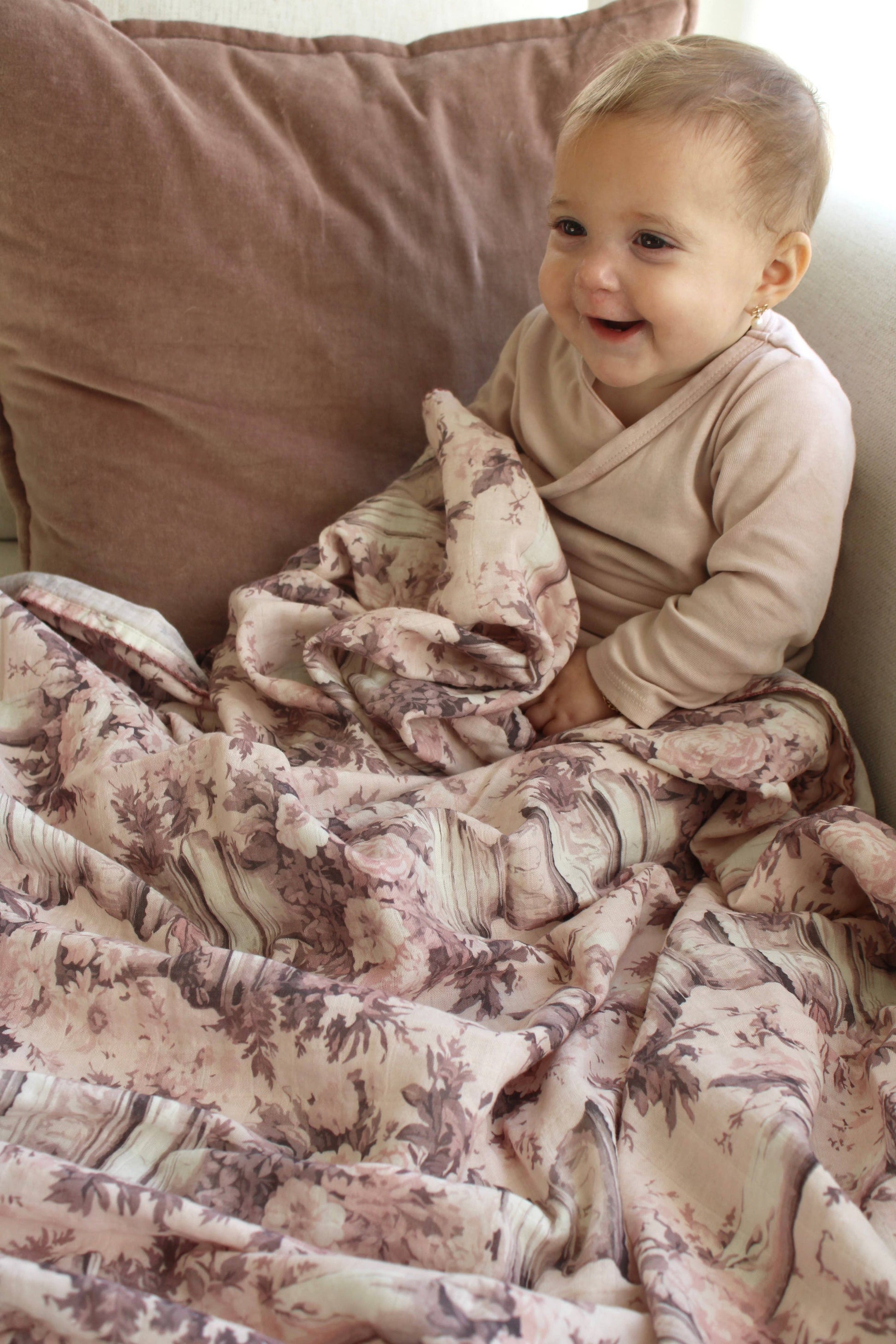 Vintage Pink Floral Muslin Blanket