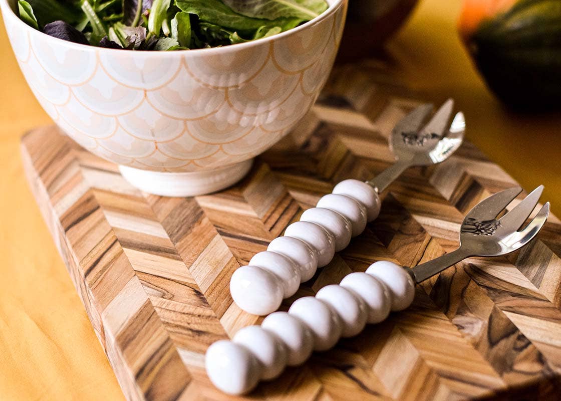 Signature White Serving Utensils| Spoon and Fork Set