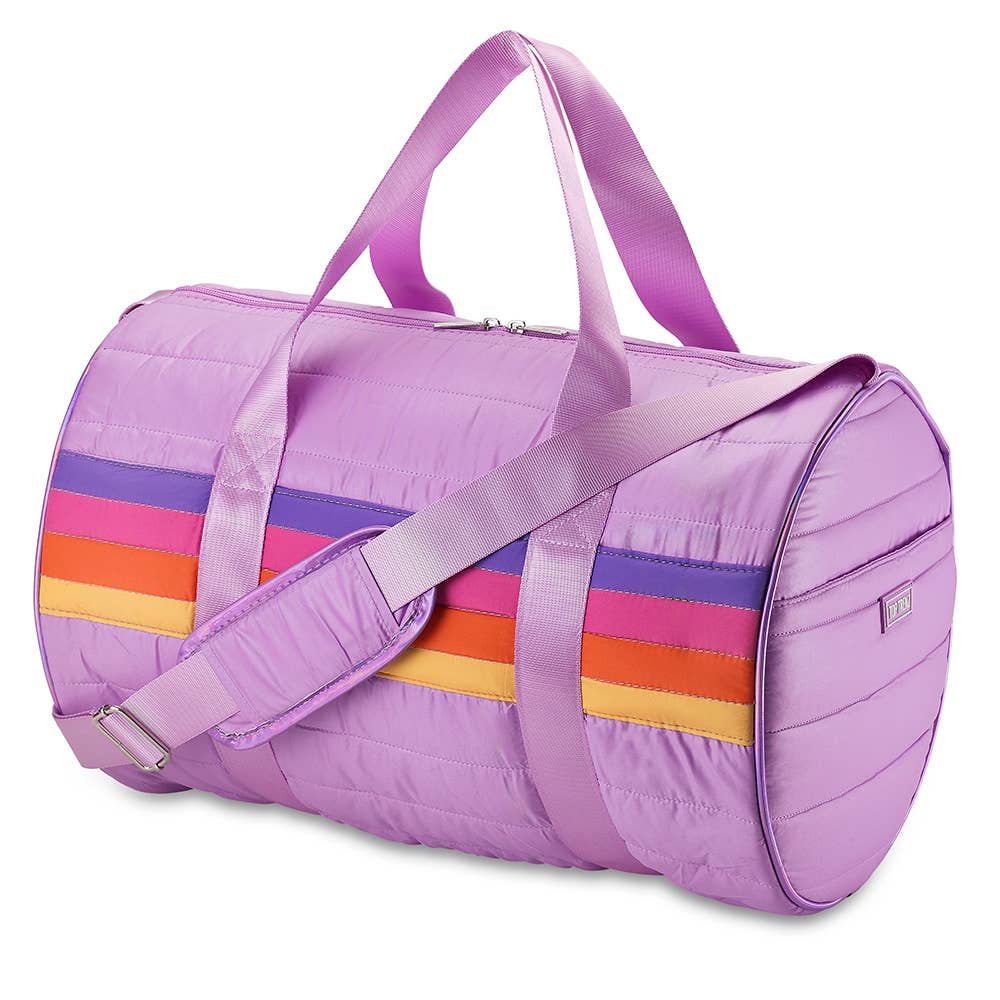 Retro Stripe Puffer Duffle Bag