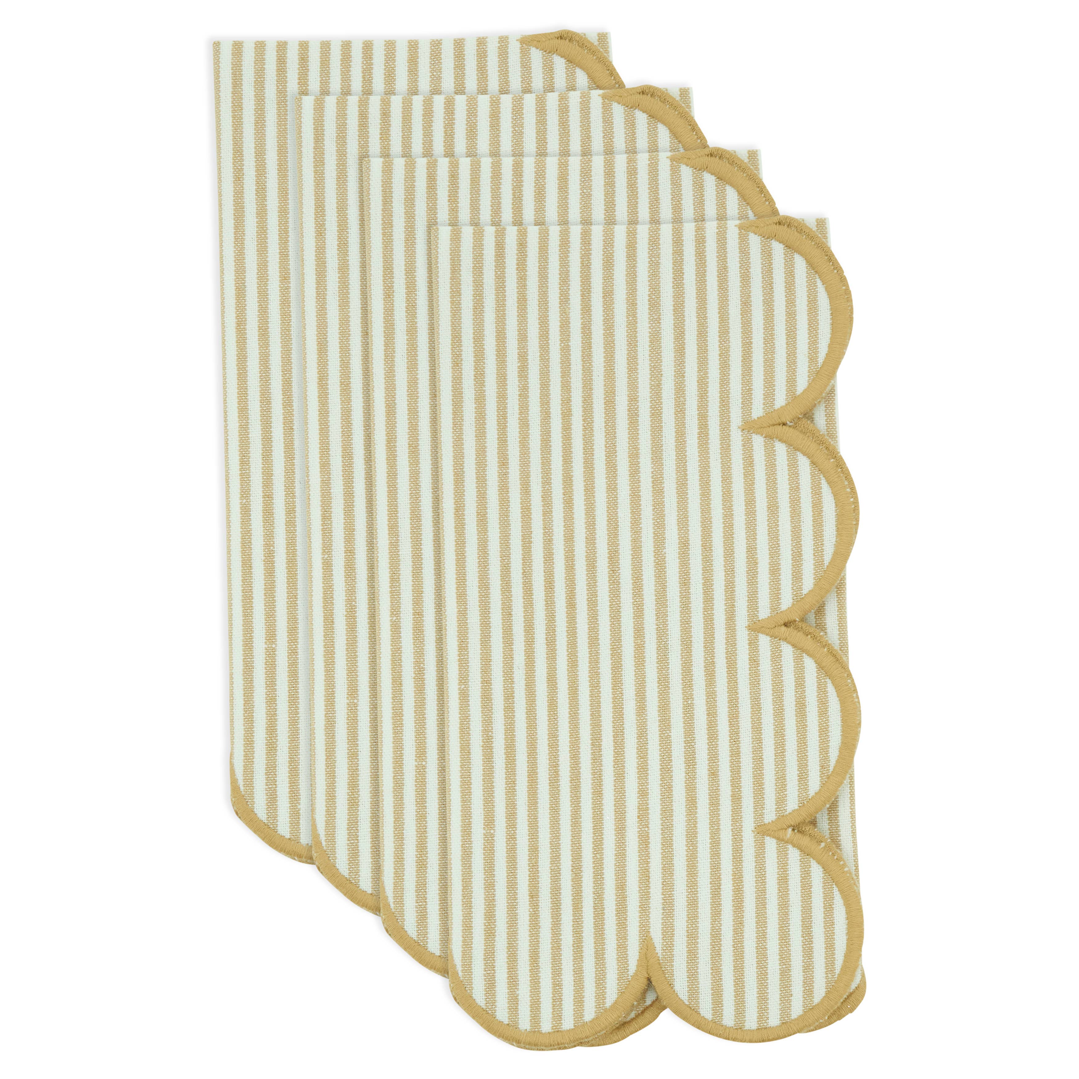 Scalloped Hem Strip Napkins | Set of 4