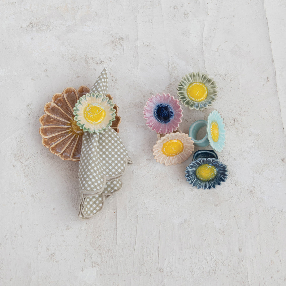 Floral Stoneware Napkin Rings