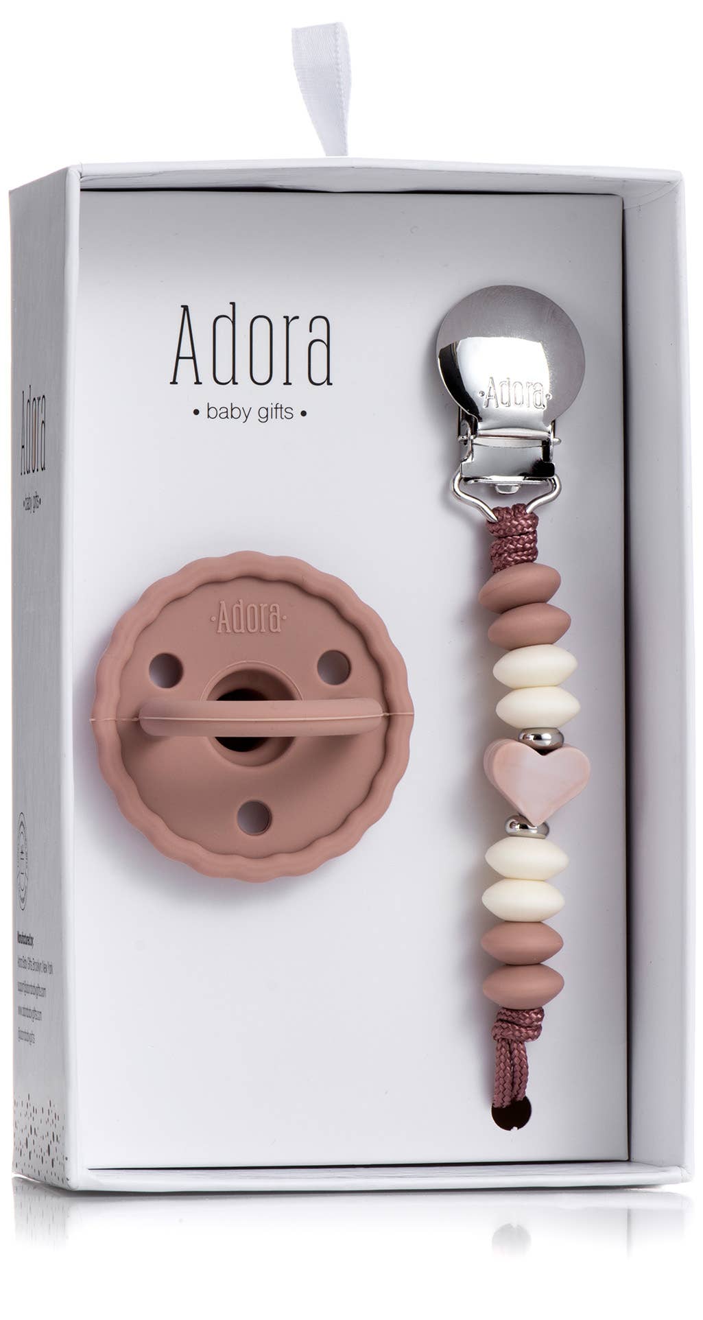 Scalloped Mauve Heart Pacifier Clip Set