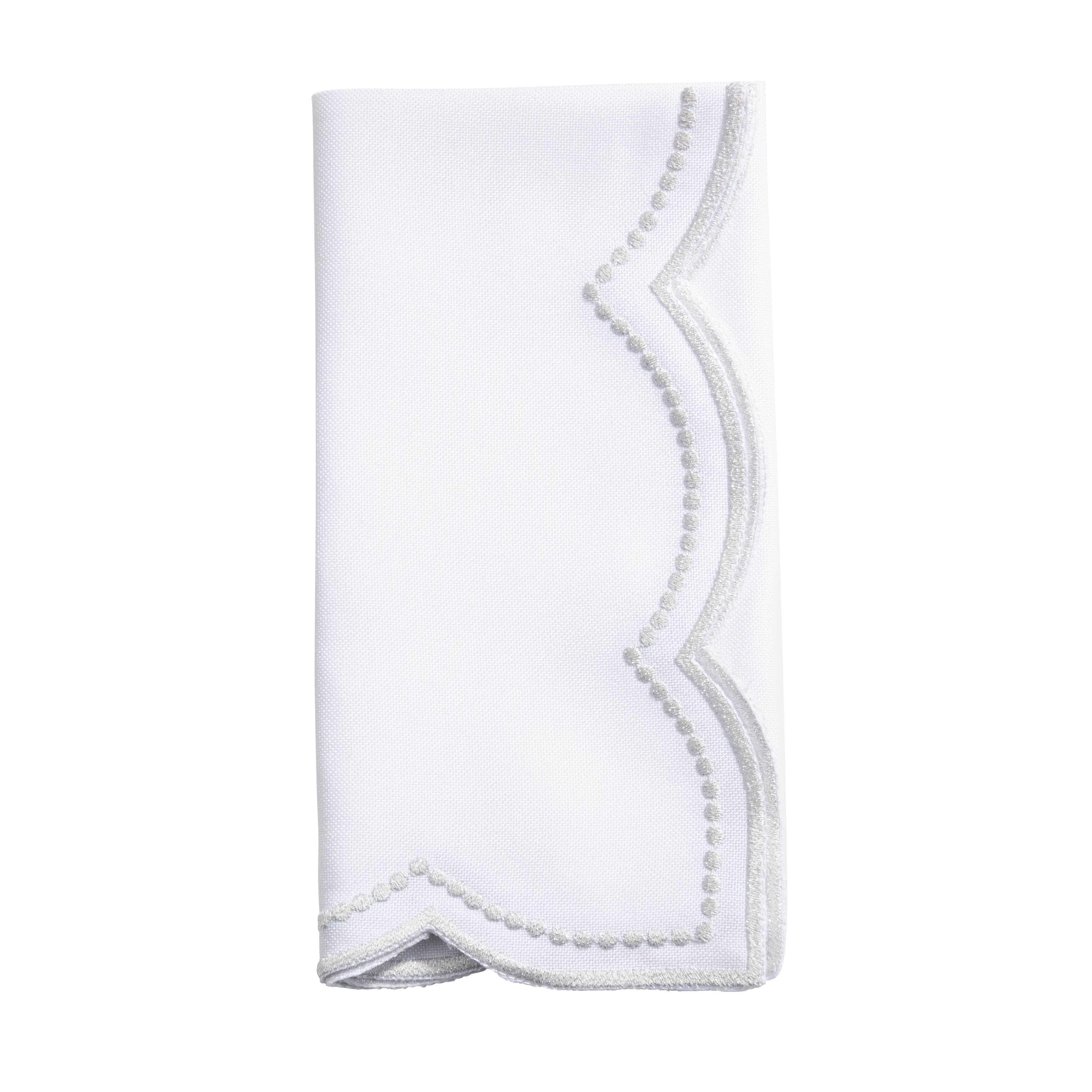 Embroidered Polka Dot Napkin w/ Scallop Edge | Set of 4