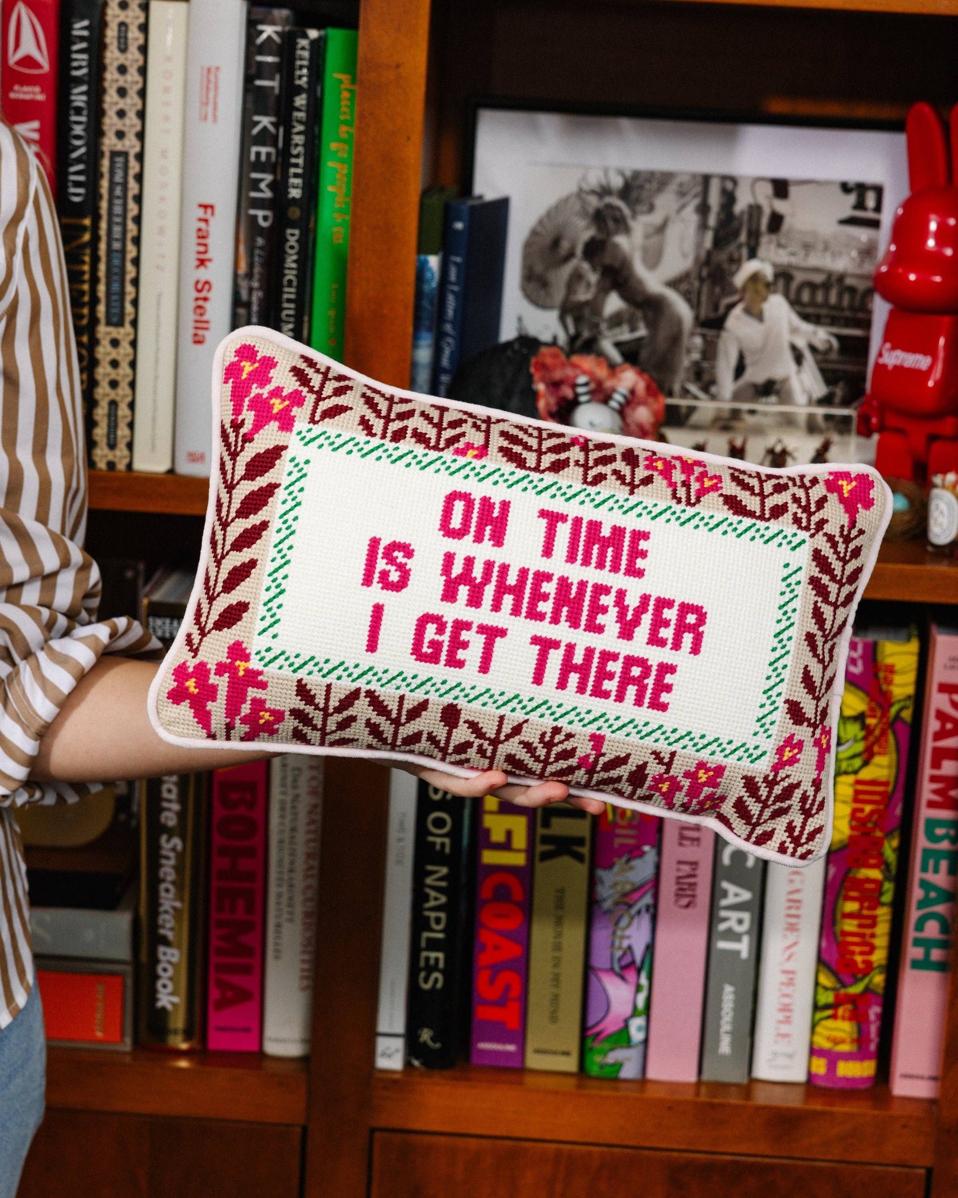 On Time Needlepoint Pillow