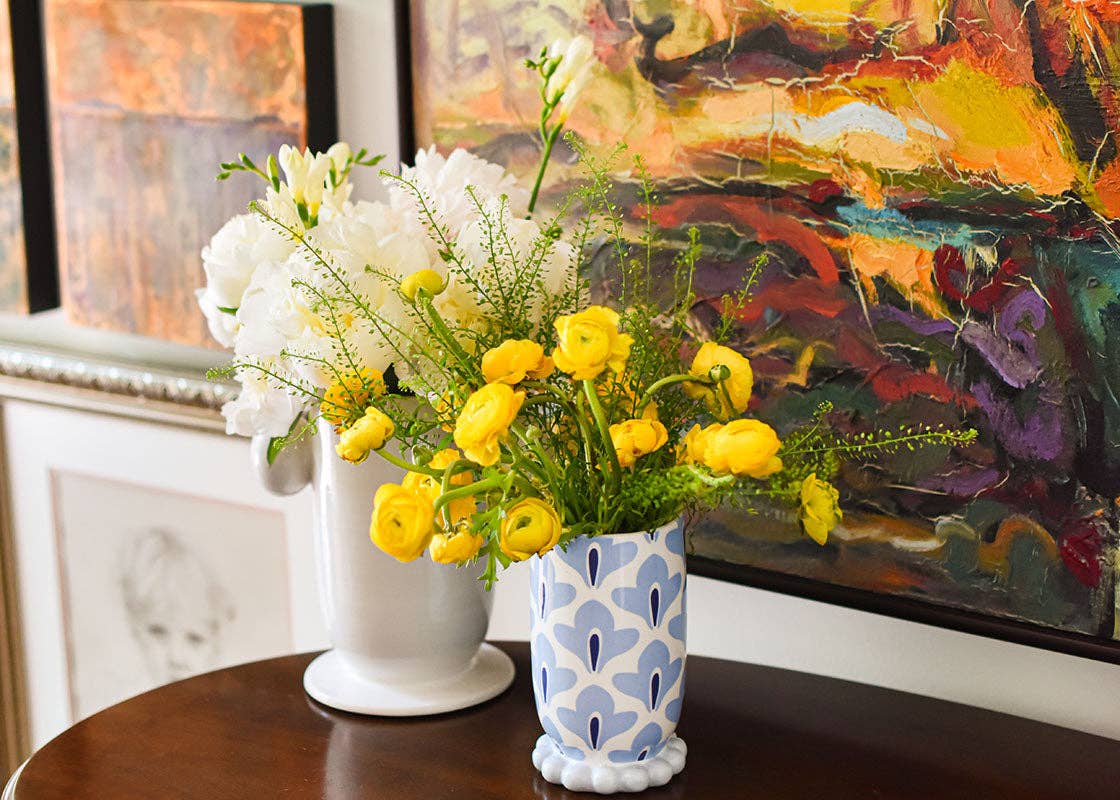 White Large Cylinder Vase with Knob Handles