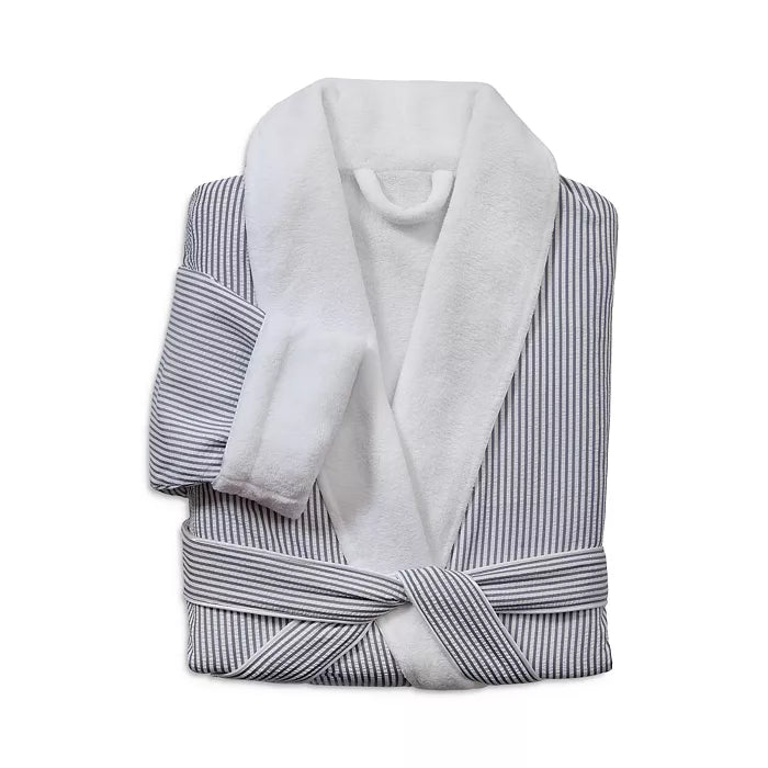 Classic Seersucker Striped Robe - White Grey