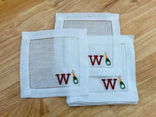 Hemstitched Italian Linen Cocktail Napkins + Embroidery | 4
