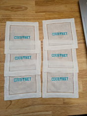 Hemstitched Italian Linen Cocktail Napkins + Embroidery | 4