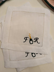 Hemstitched Italian Linen Cocktail Napkins + Embroidery | 4