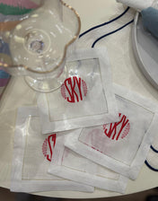 Hemstitched Italian Linen Cocktail Napkins + Embroidery | 4