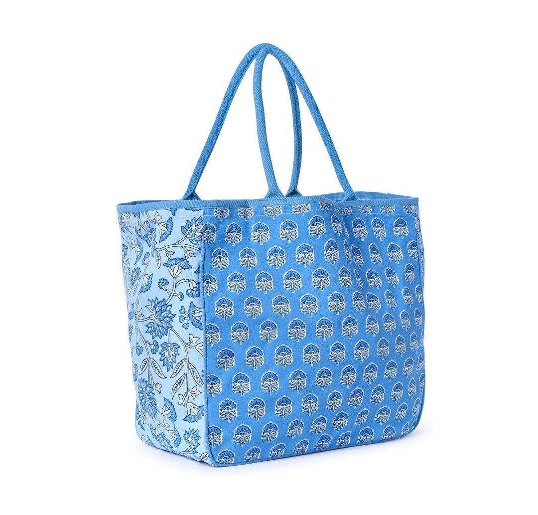 Blue Block Print Tote