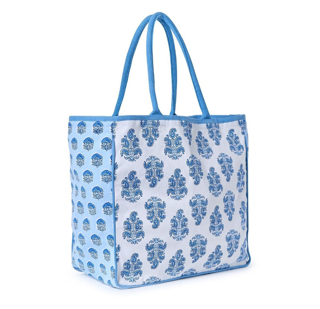 Blue Block Print Tote