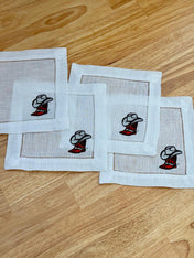 Hemstitched Italian Linen Cocktail Napkins + Embroidery | 4