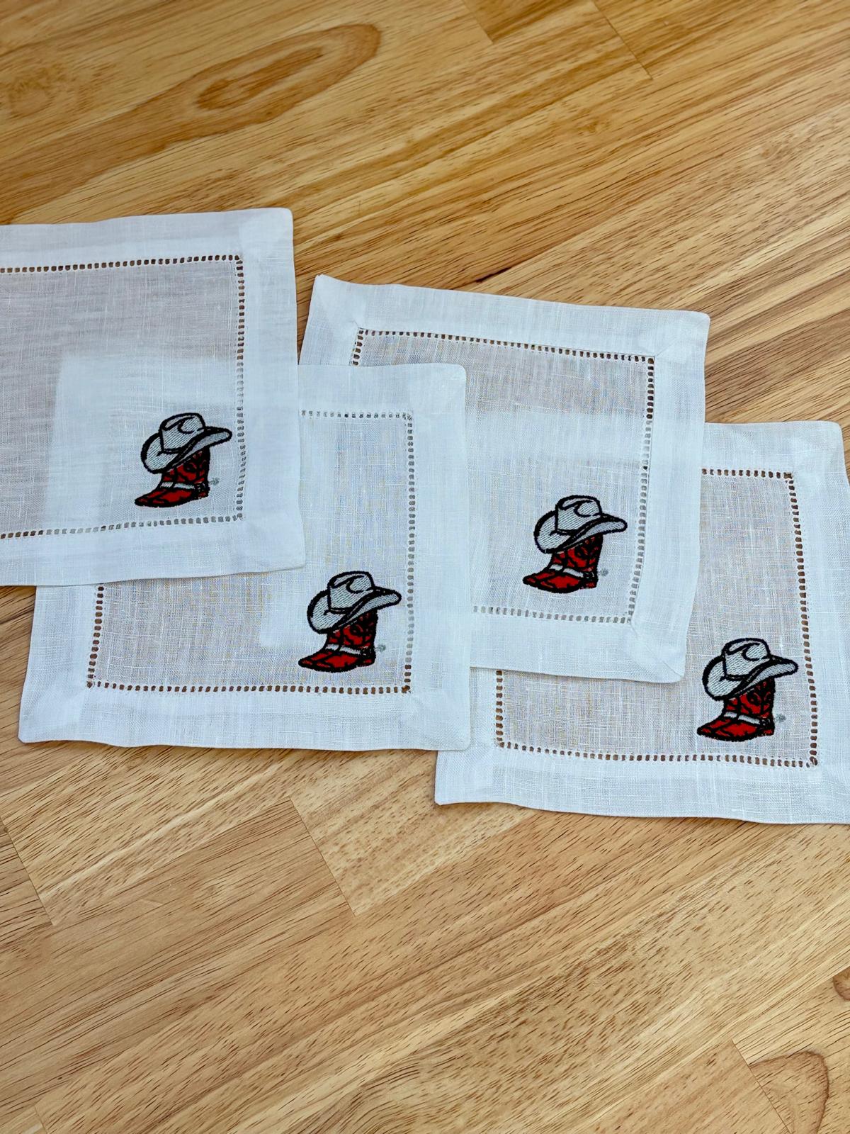 Hemstitched Italian Linen Cocktail Napkins + Embroidery | 4