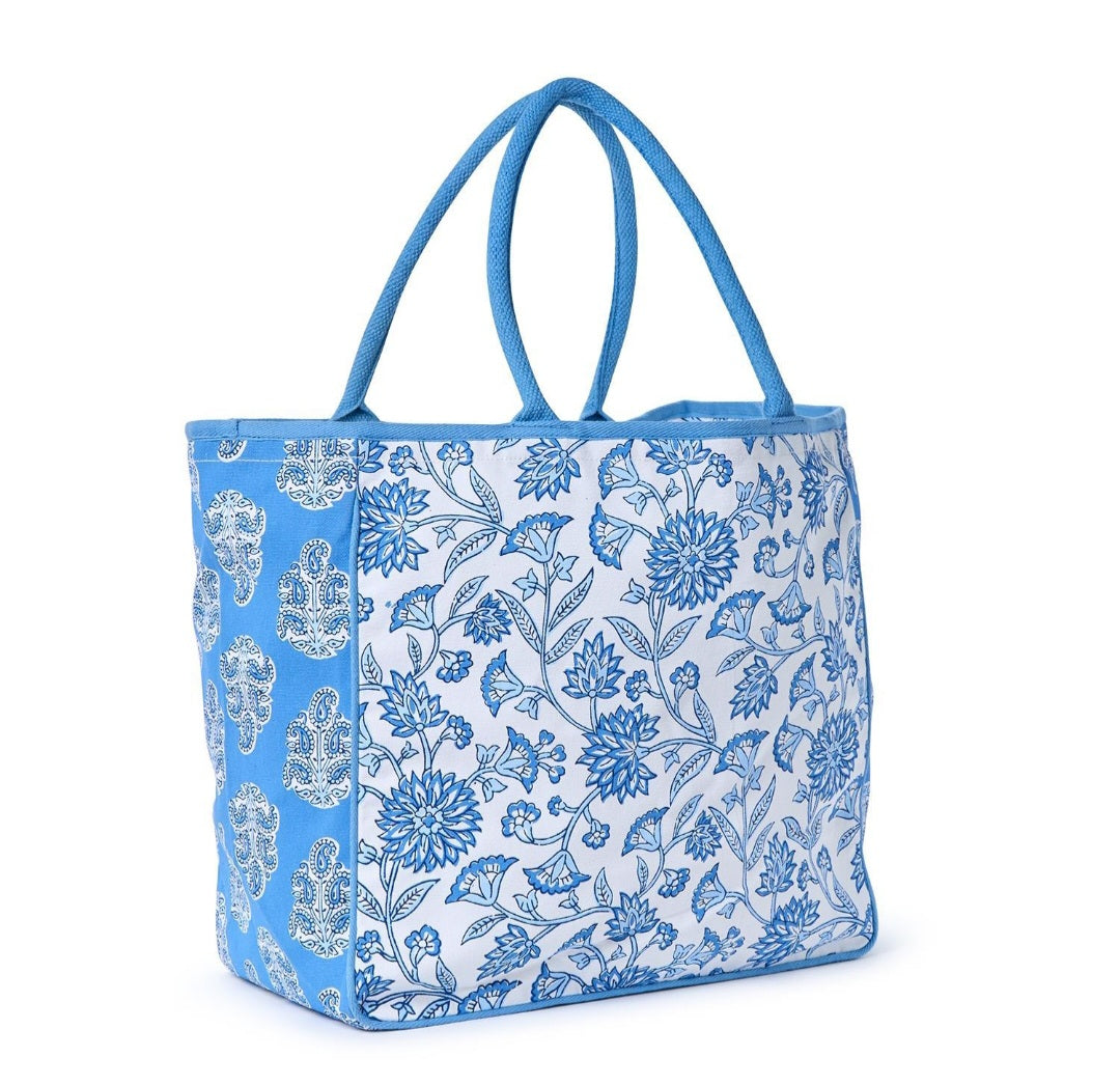 Blue Block Print Tote