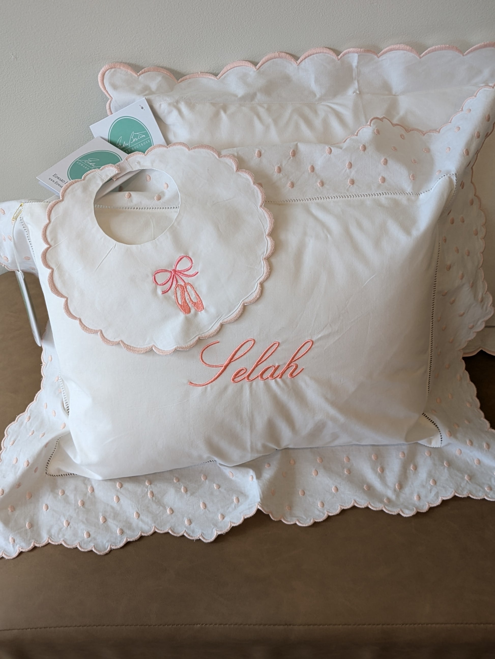 Swiss Dots on Rosepointe Scalloped Border Pillow Shams and Insert