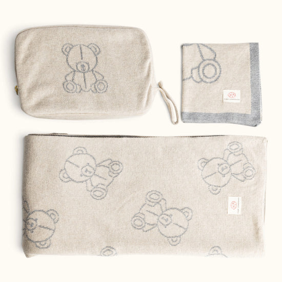 Teddy Bear Taupe Organic Cotton Baby Blanket Set